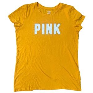 PINK Victoria's Secret‎ Mustard White Logo Tee Size Large